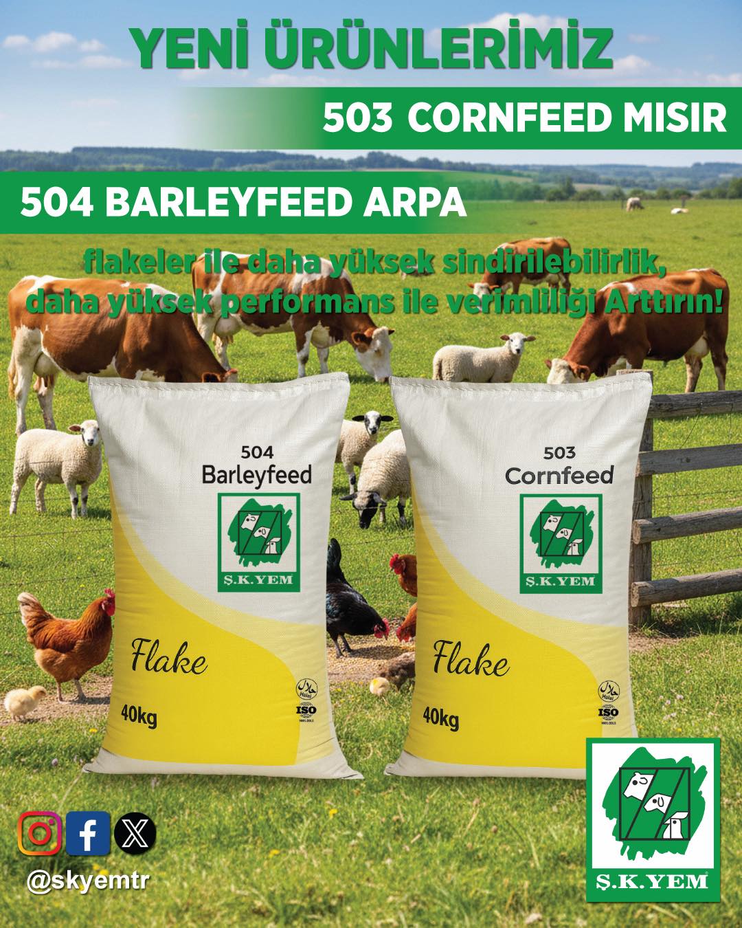 503 Cornfeed Mısır Flake ve 504 Barleyfeed Arpa Flake Tüm Bayilerimizde